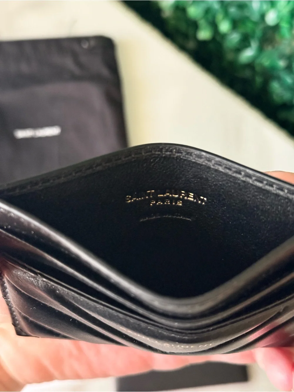 Saint Laurent YSL Black Quilted Leather Card Case with Gold Logo